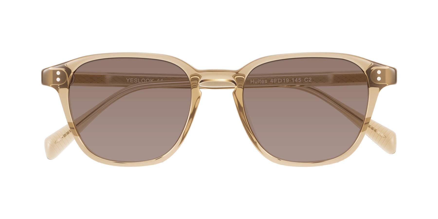 Folded Front of Huites in Champagne with Medium Brown Tinted Lenses