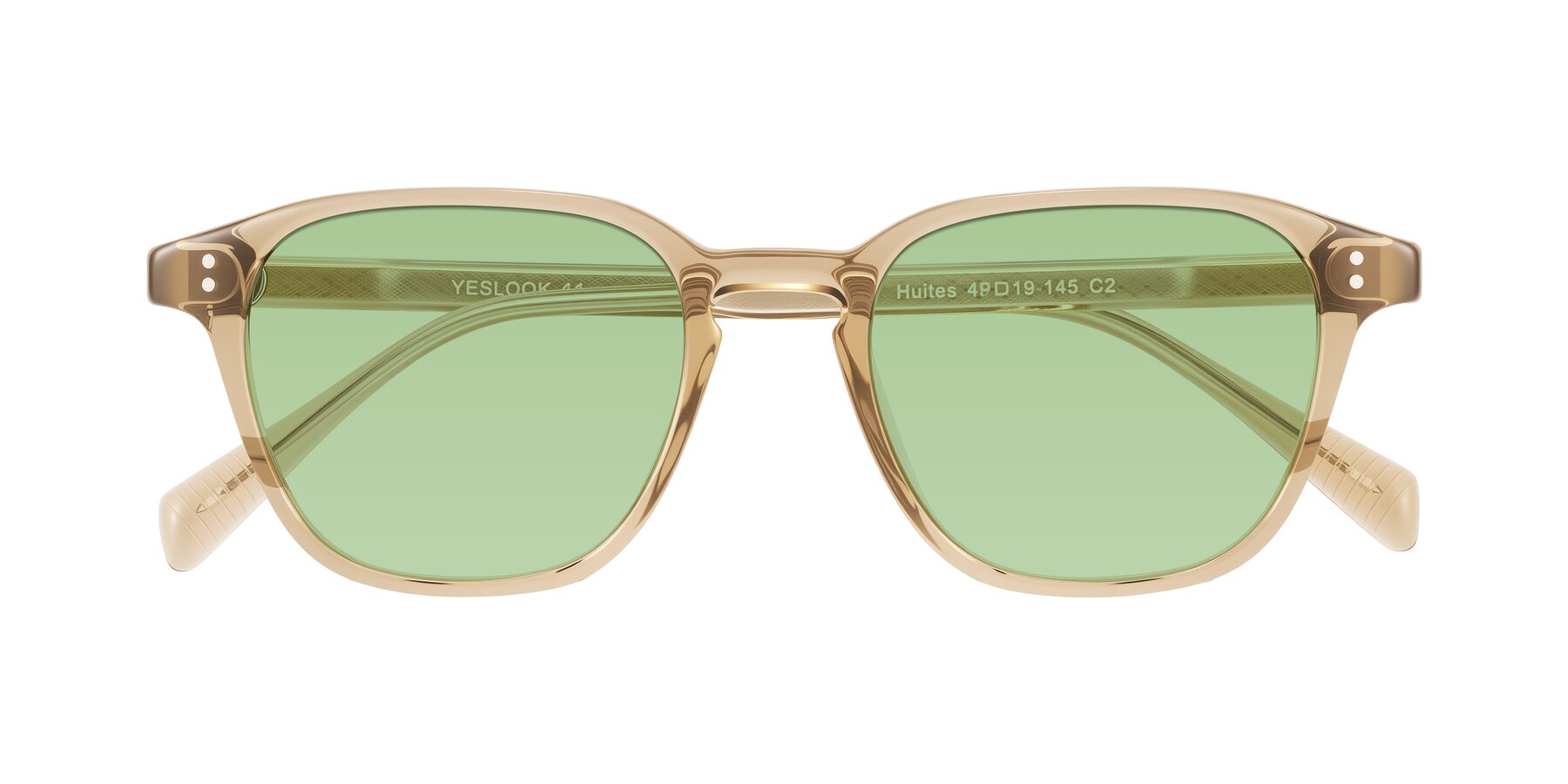 Folded Front of Huites in Champagne with Medium Green Tinted Lenses