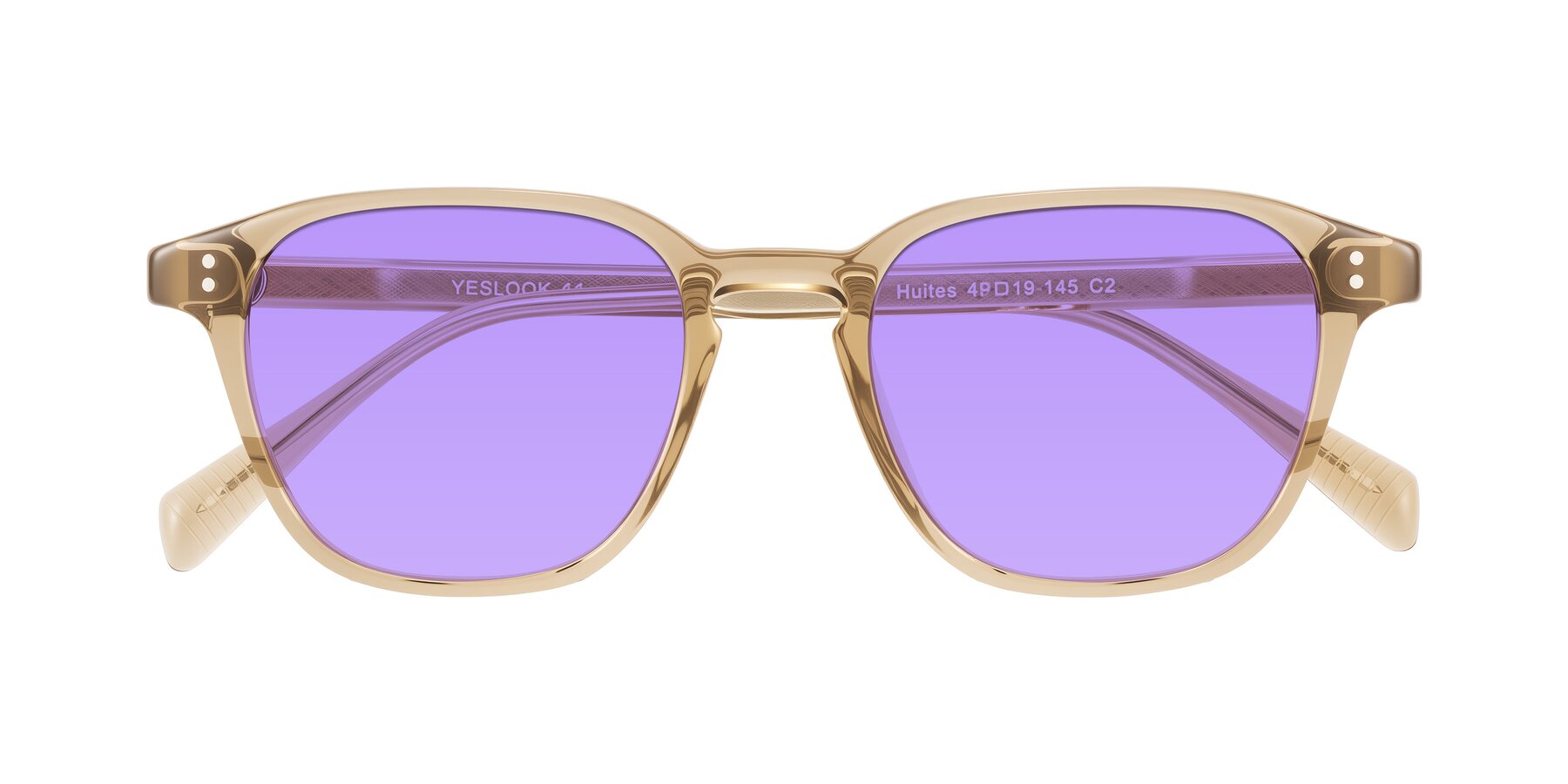 Folded Front of Huites in Champagne with Medium Purple Tinted Lenses