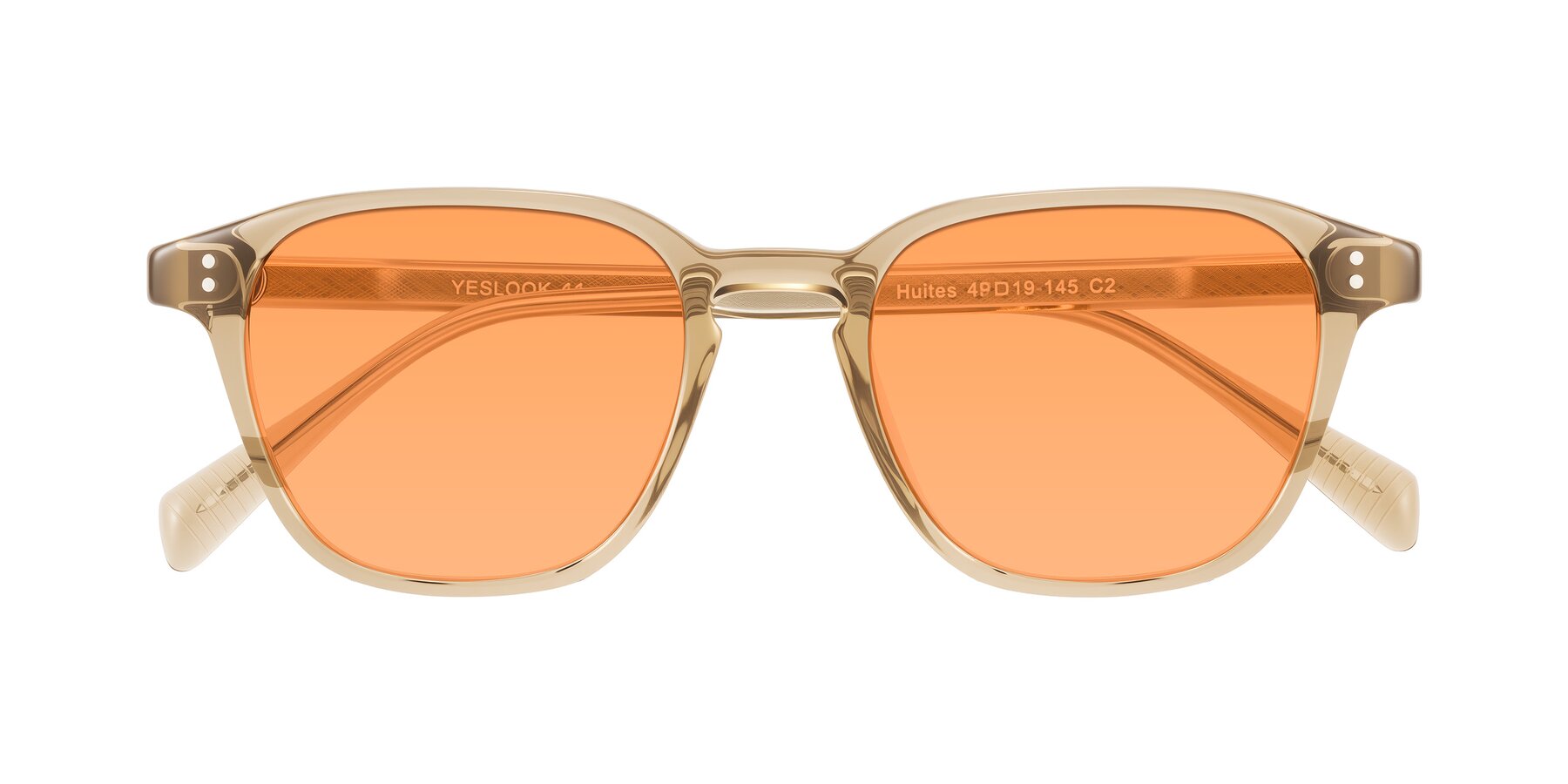 Folded Front of Huites in Champagne with Medium Orange Tinted Lenses