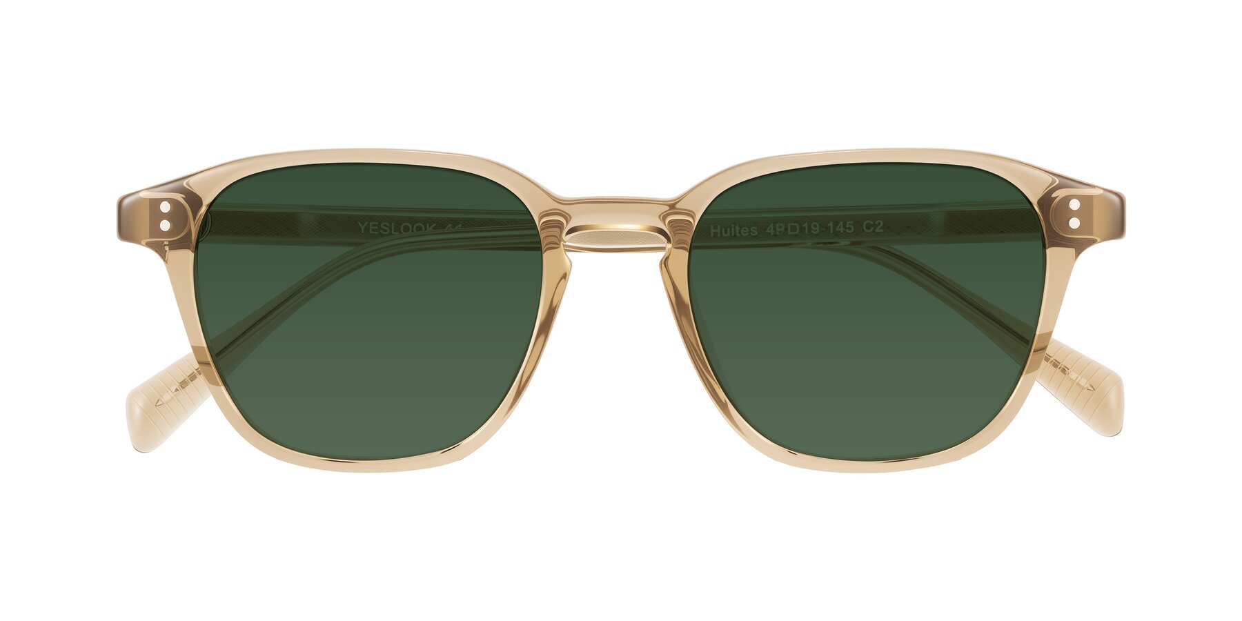 Folded Front of Huites in Champagne with Green Tinted Lenses