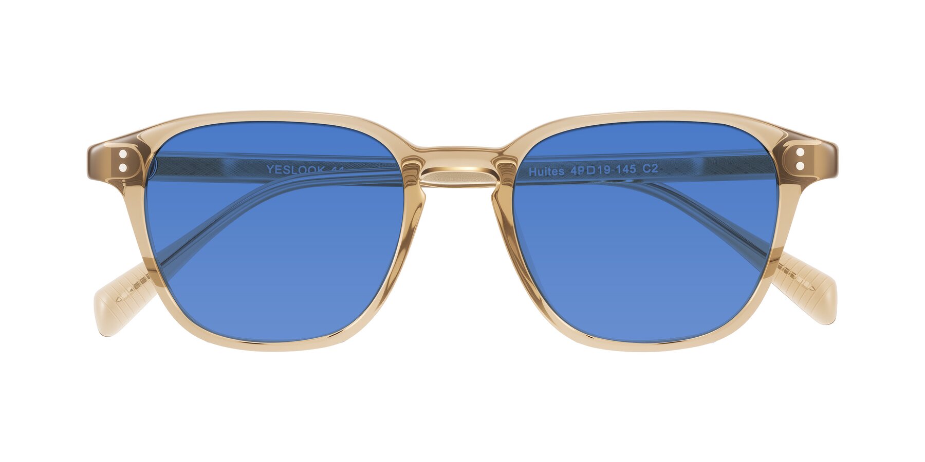 Folded Front of Huites in Champagne with Blue Tinted Lenses