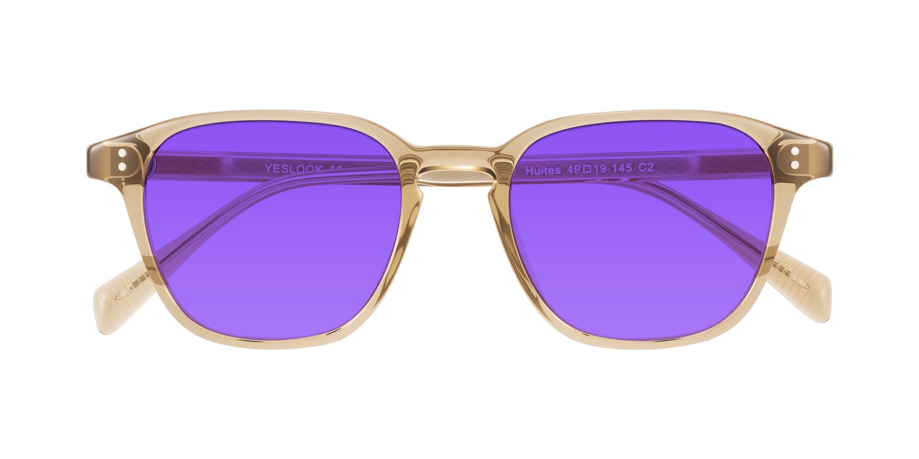 Folded Front of Huites in Champagne with Purple Tinted Lenses