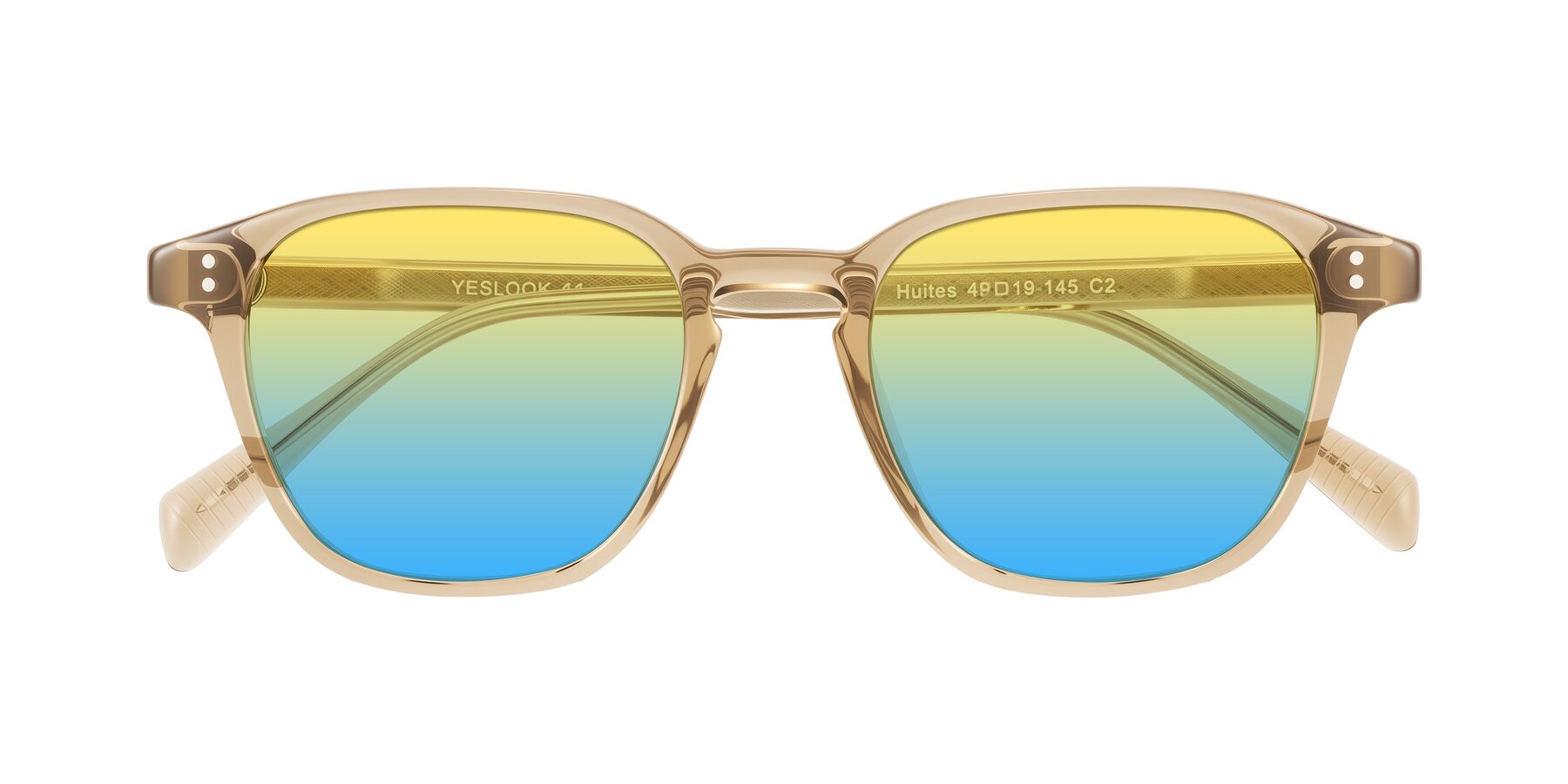 Folded Front of Huites in Champagne with Yellow / Blue Gradient Lenses