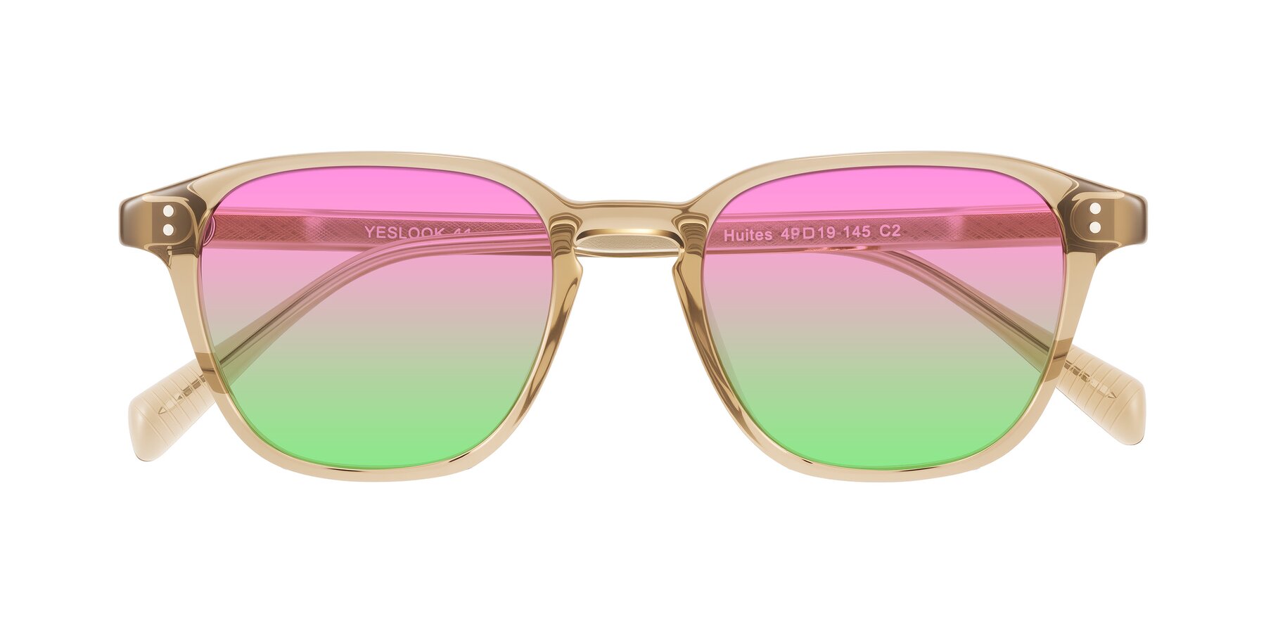 Folded Front of Huites in Champagne with Pink / Green Gradient Lenses