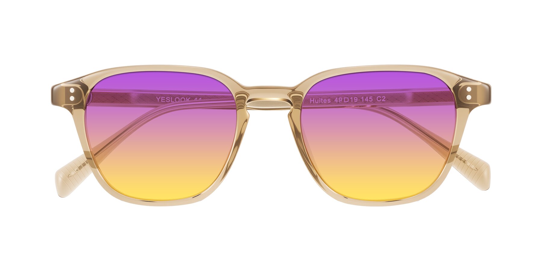 Folded Front of Huites in Champagne with Purple / Yellow Gradient Lenses