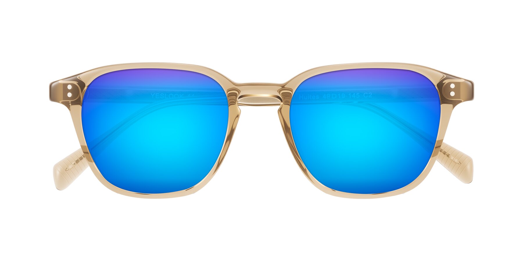 Folded Front of Huites in Champagne with Blue Mirrored Lenses