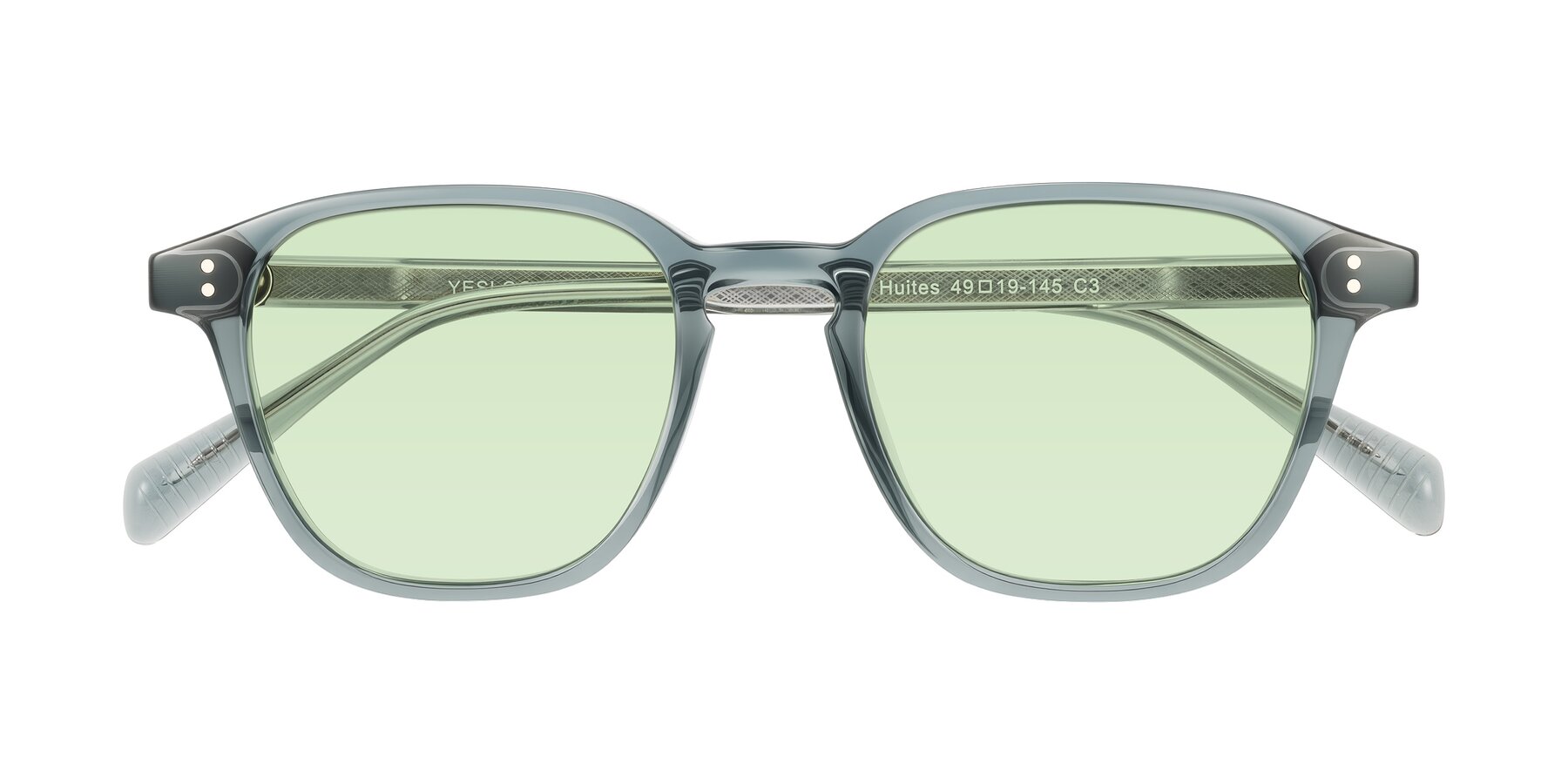 Folded Front of Huites in Grayish Blue with Light Green Tinted Lenses