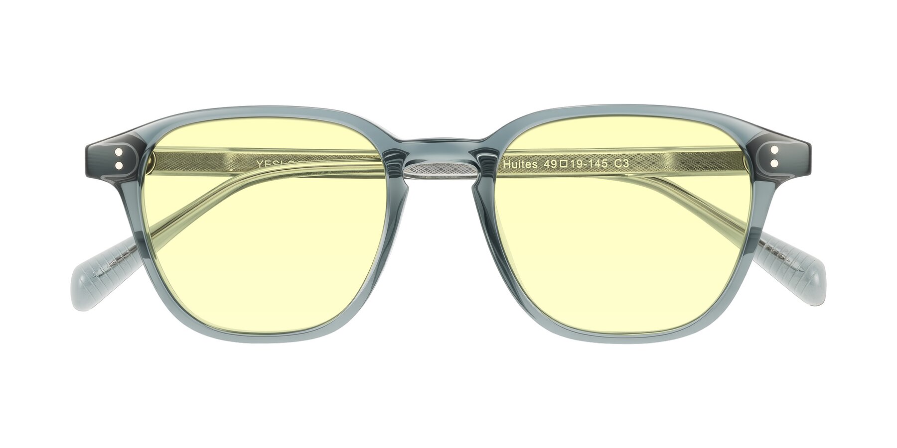 Folded Front of Huites in Grayish Blue with Light Yellow Tinted Lenses