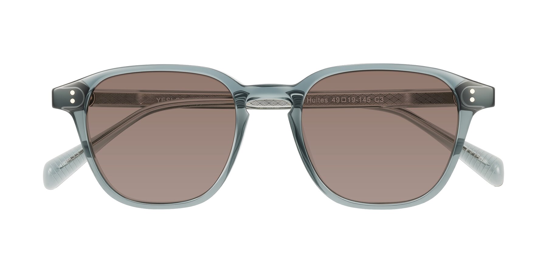 Folded Front of Huites in Grayish Blue with Medium Brown Tinted Lenses