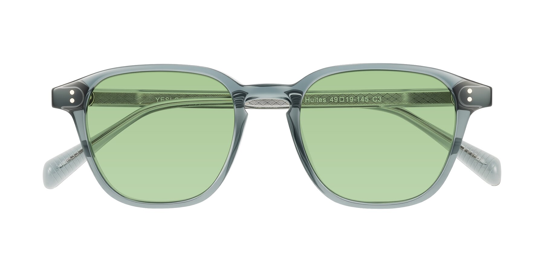 Folded Front of Huites in Grayish Blue with Medium Green Tinted Lenses