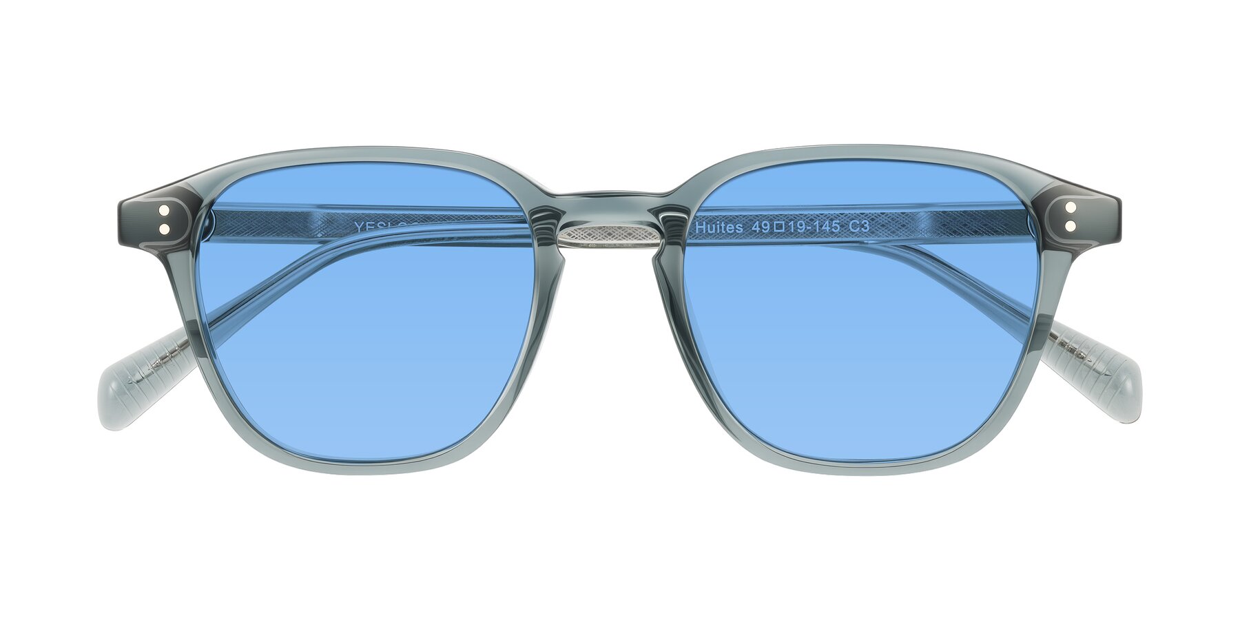 Folded Front of Huites in Grayish Blue with Medium Blue Tinted Lenses