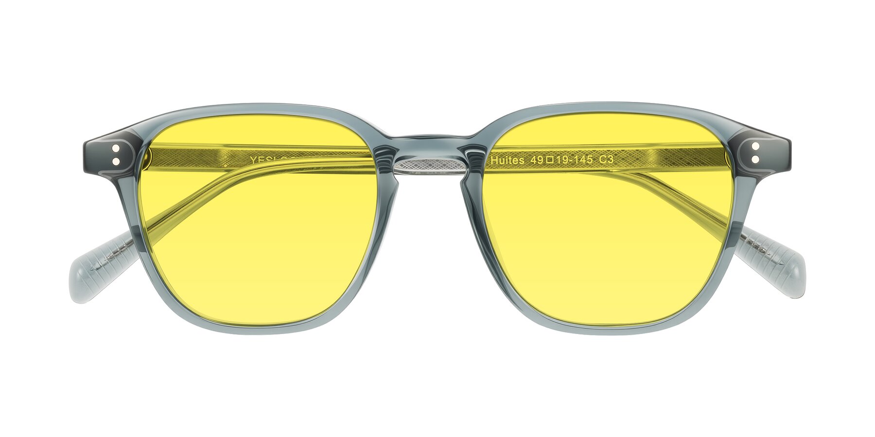Folded Front of Huites in Grayish Blue with Medium Yellow Tinted Lenses