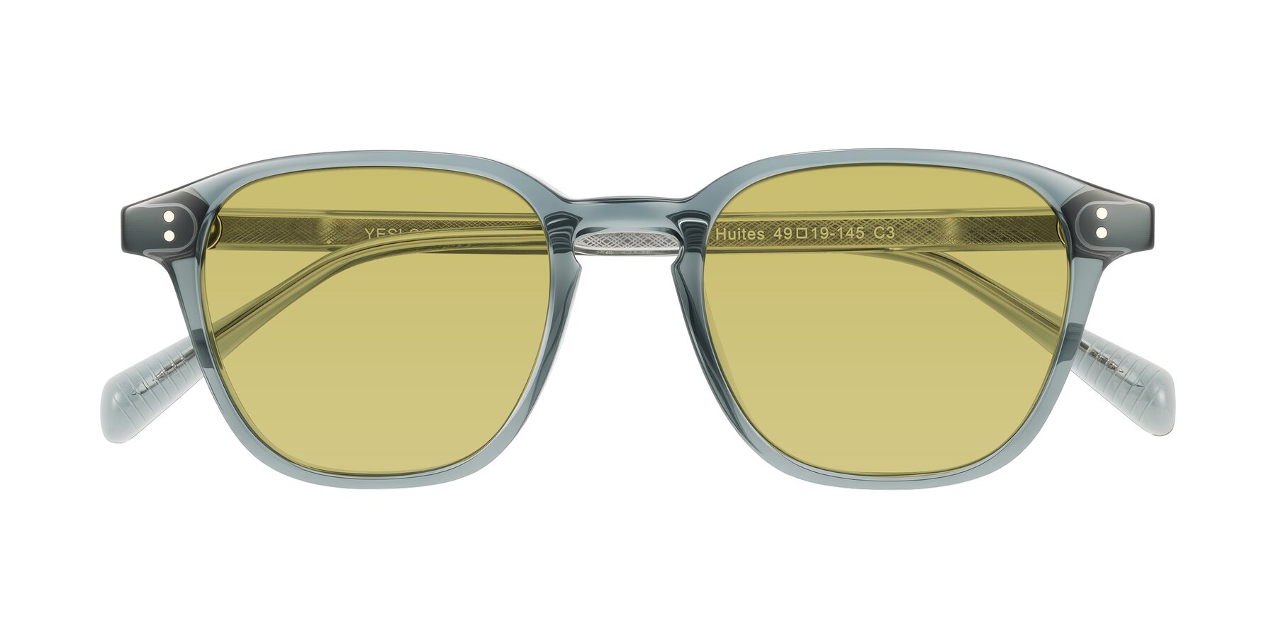 Folded Front of Huites in Grayish Blue with Medium Champagne Tinted Lenses