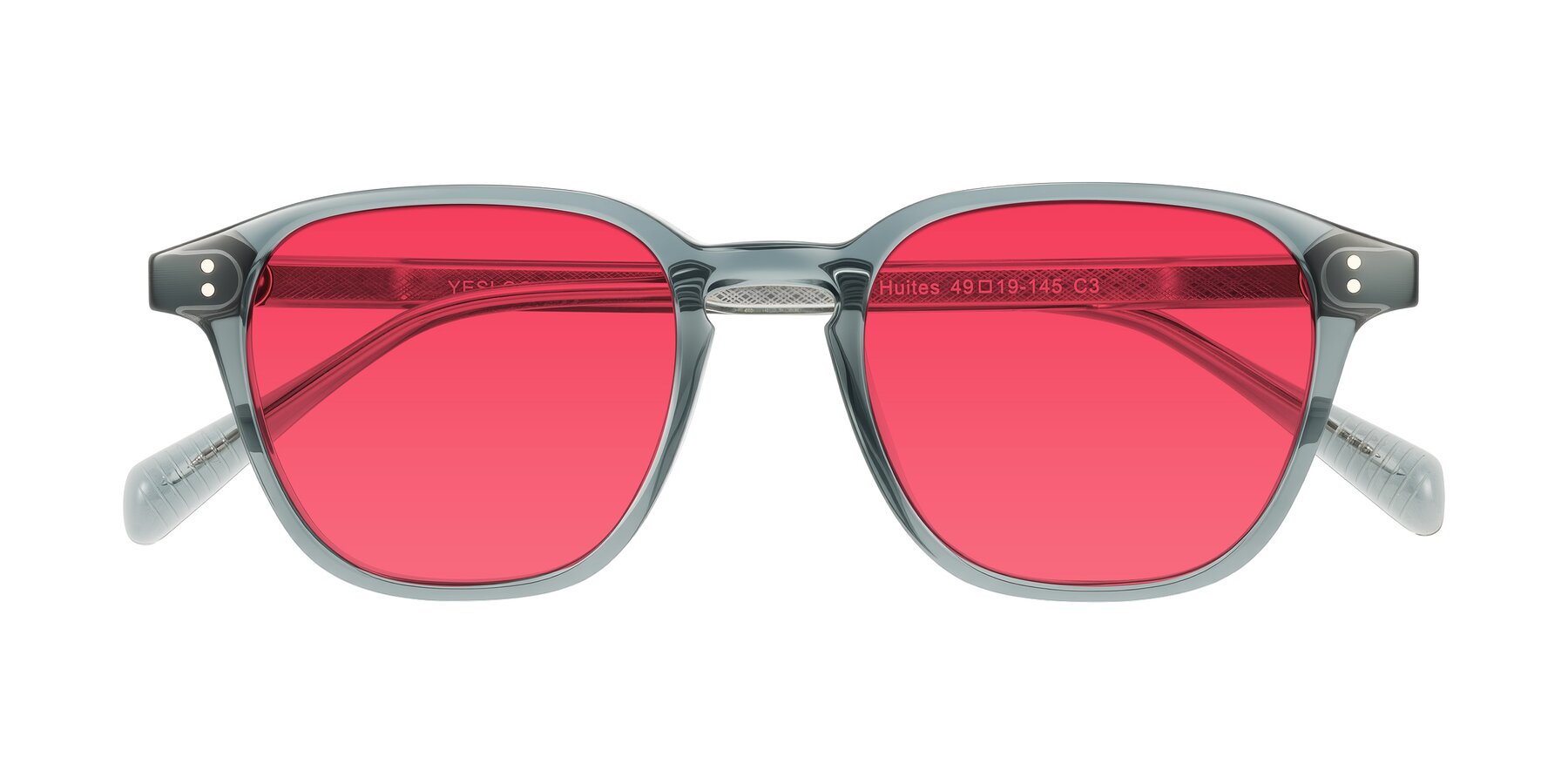 Folded Front of Huites in Grayish Blue with Red Tinted Lenses