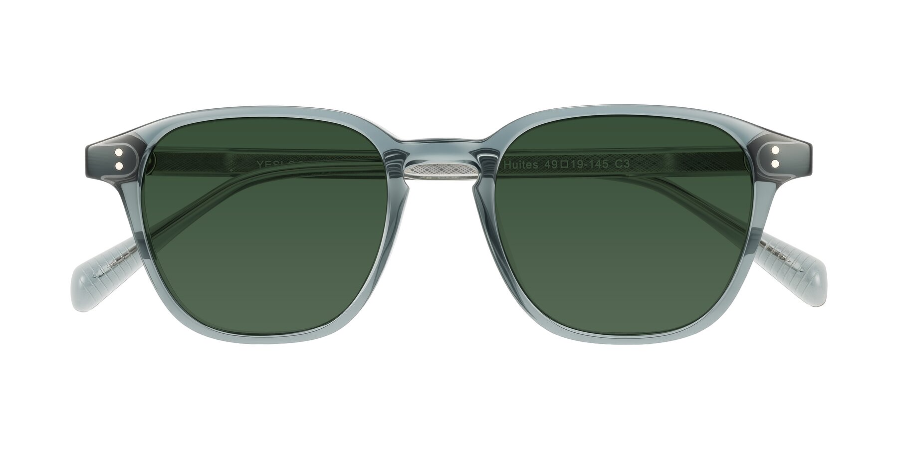Folded Front of Huites in Grayish Blue with Green Tinted Lenses