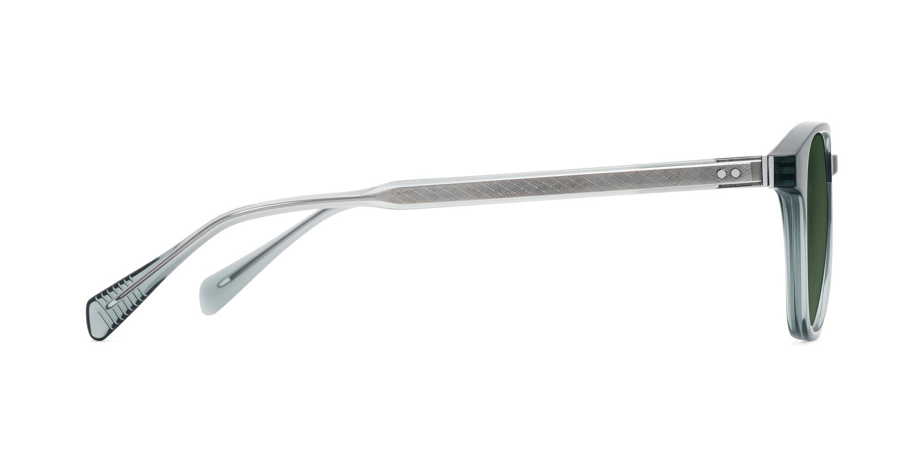 Side of Huites in Grayish Blue with Green Tinted Lenses