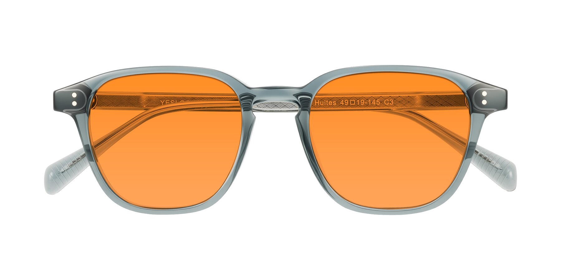 Folded Front of Huites in Grayish Blue with Orange Tinted Lenses
