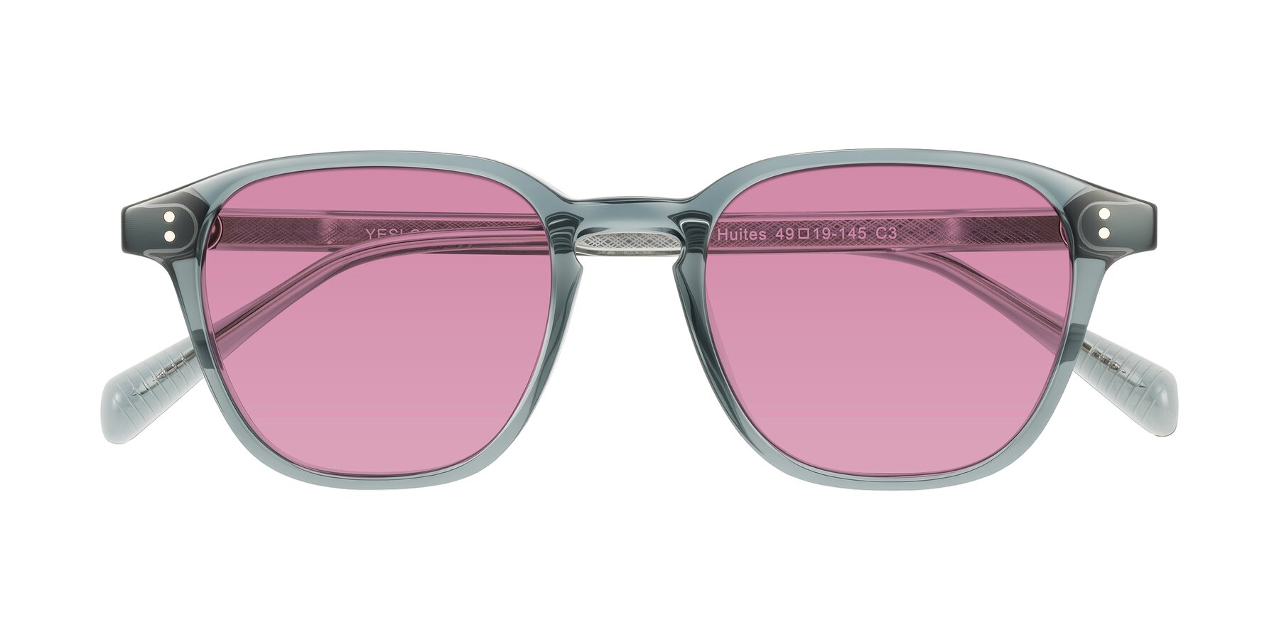 Folded Front of Huites in Grayish Blue with Medium Wine Tinted Lenses