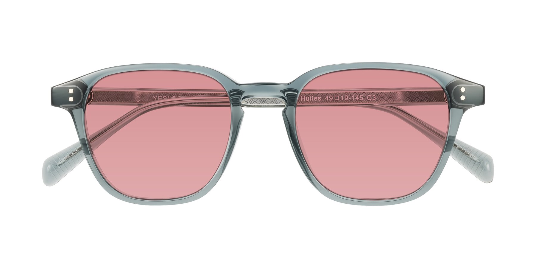 Folded Front of Huites in Grayish Blue with Medium Garnet Tinted Lenses