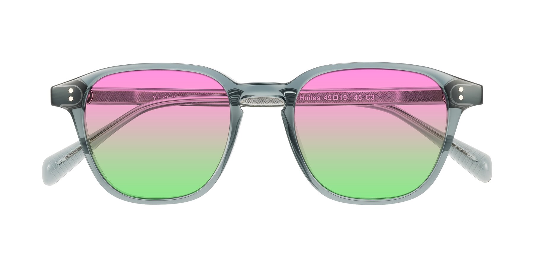 Folded Front of Huites in Grayish Blue with Pink / Green Gradient Lenses