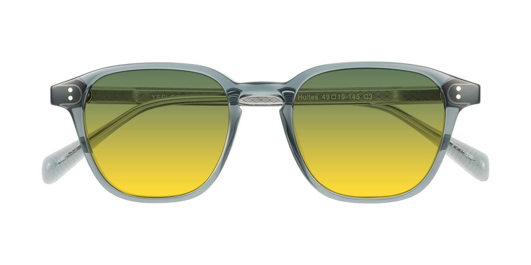 Folded Front of Huites in Grayish Blue with Green / Yellow Gradient Lenses