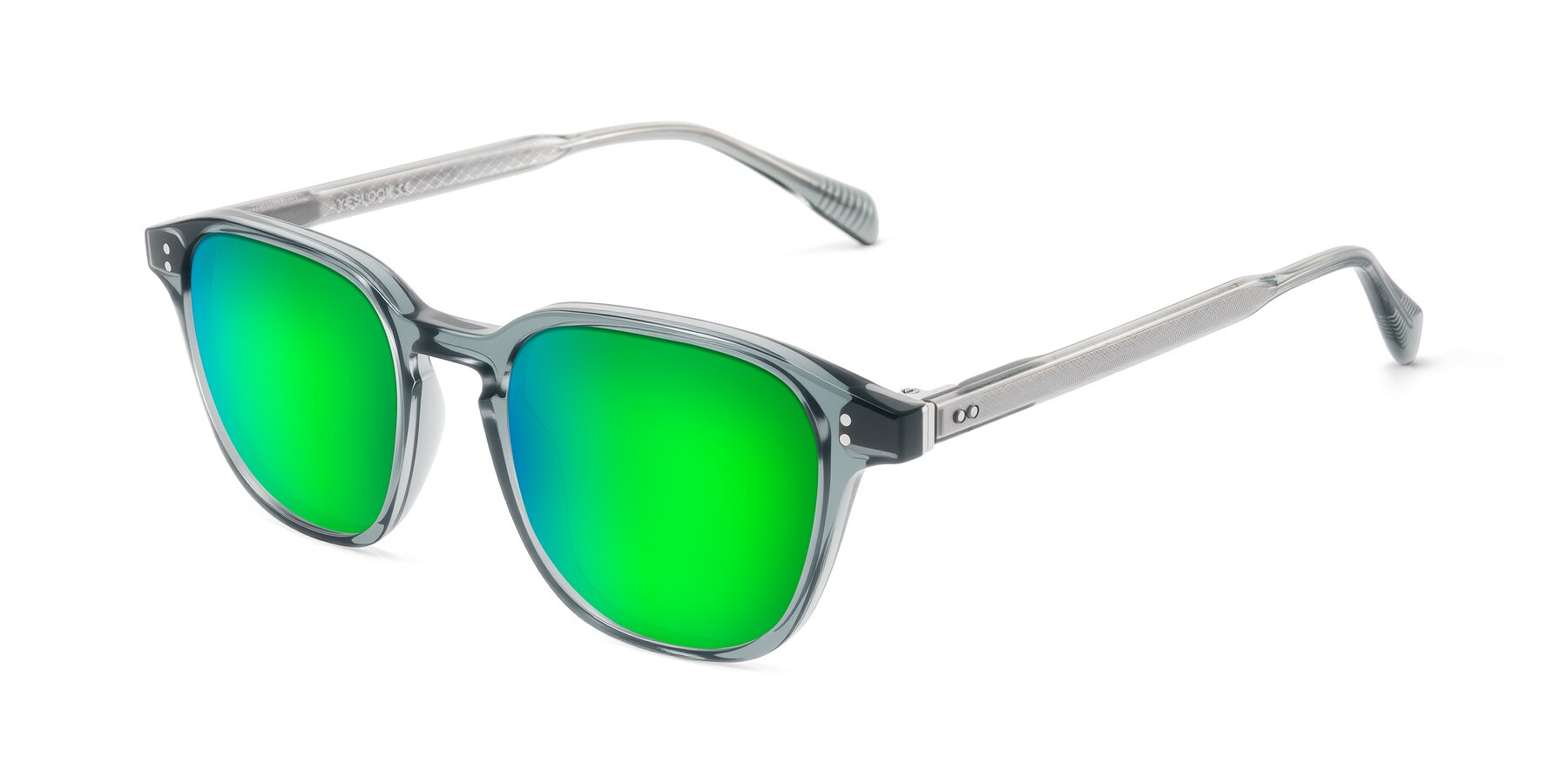 Angle of Huites in Grayish Blue with Green Mirrored Lenses