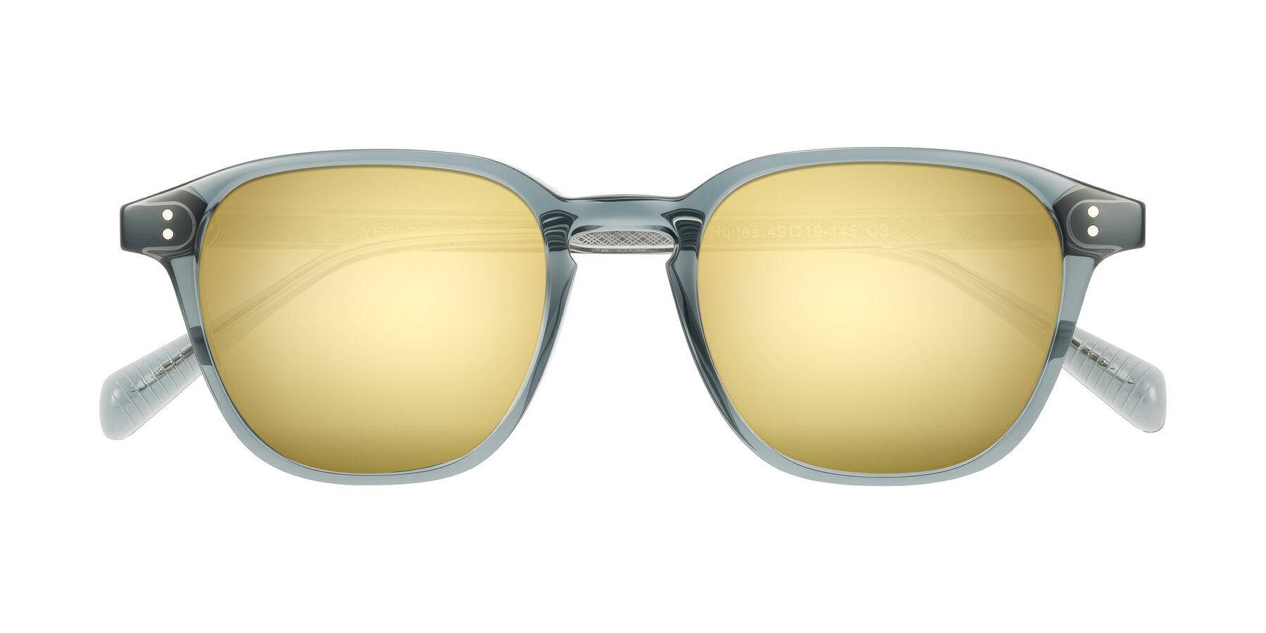 Folded Front of Huites in Grayish Blue with Gold Mirrored Lenses