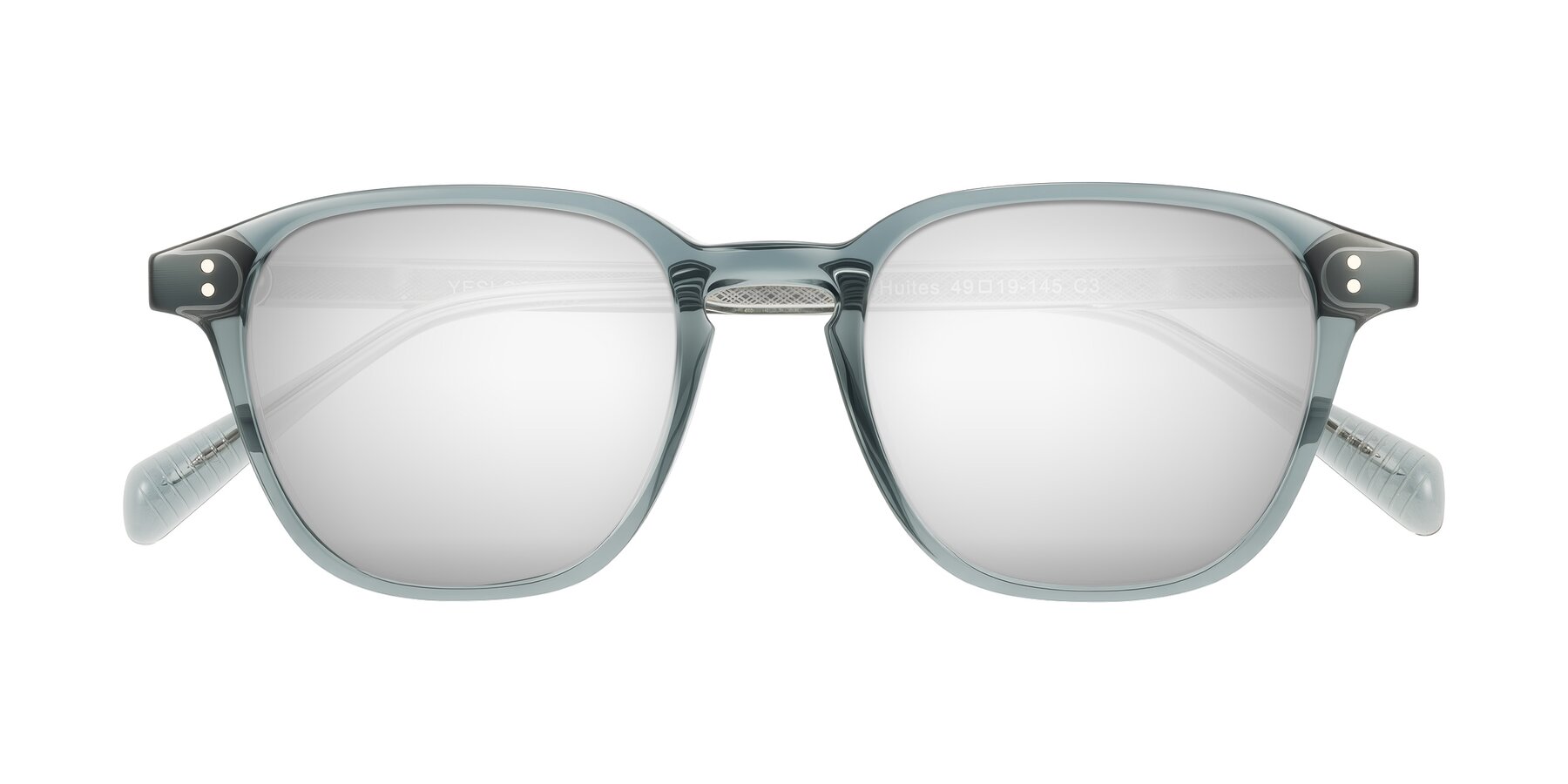 Folded Front of Huites in Grayish Blue with Silver Mirrored Lenses
