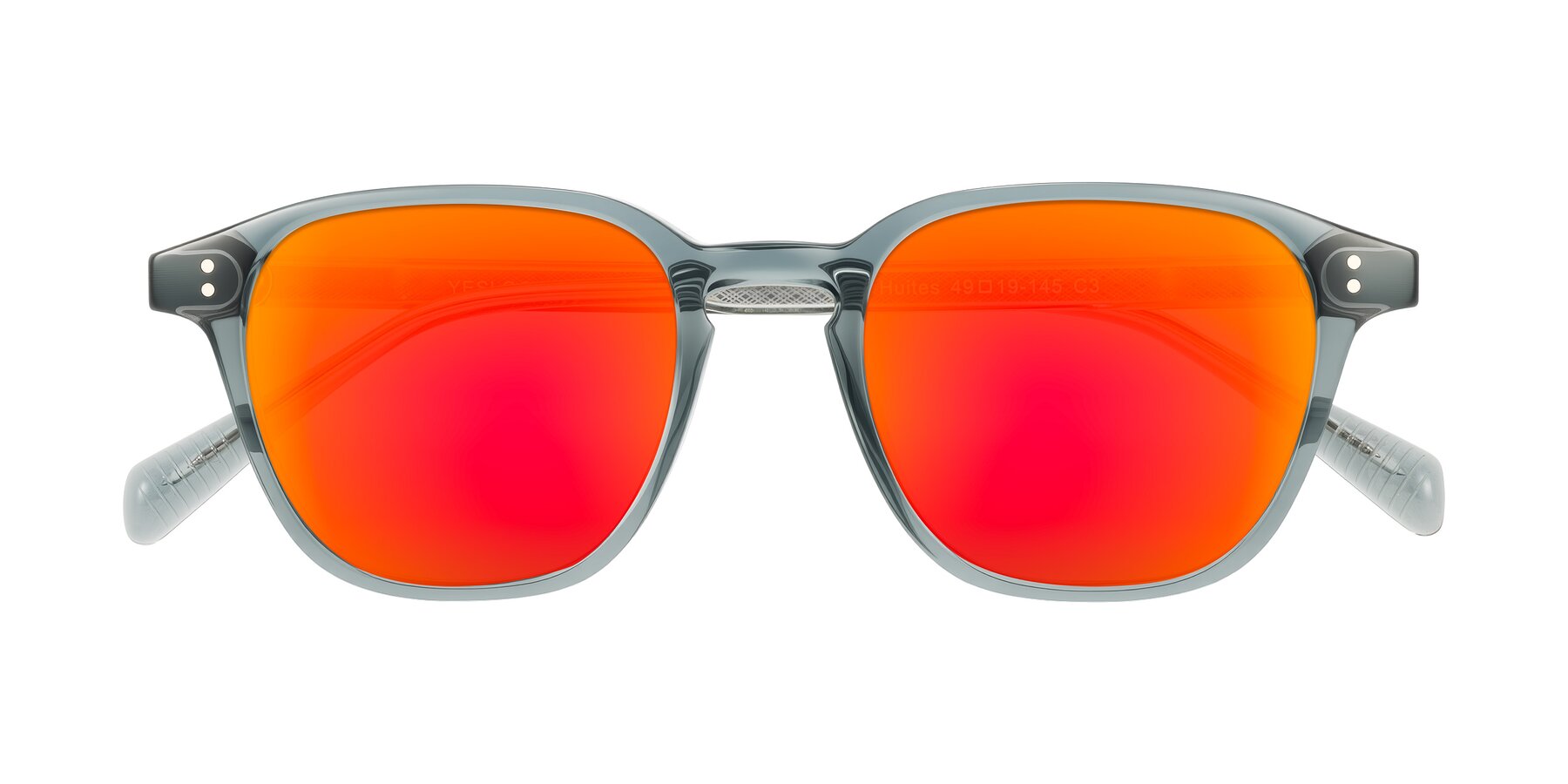 Folded Front of Huites in Grayish Blue with Red Gold Mirrored Lenses