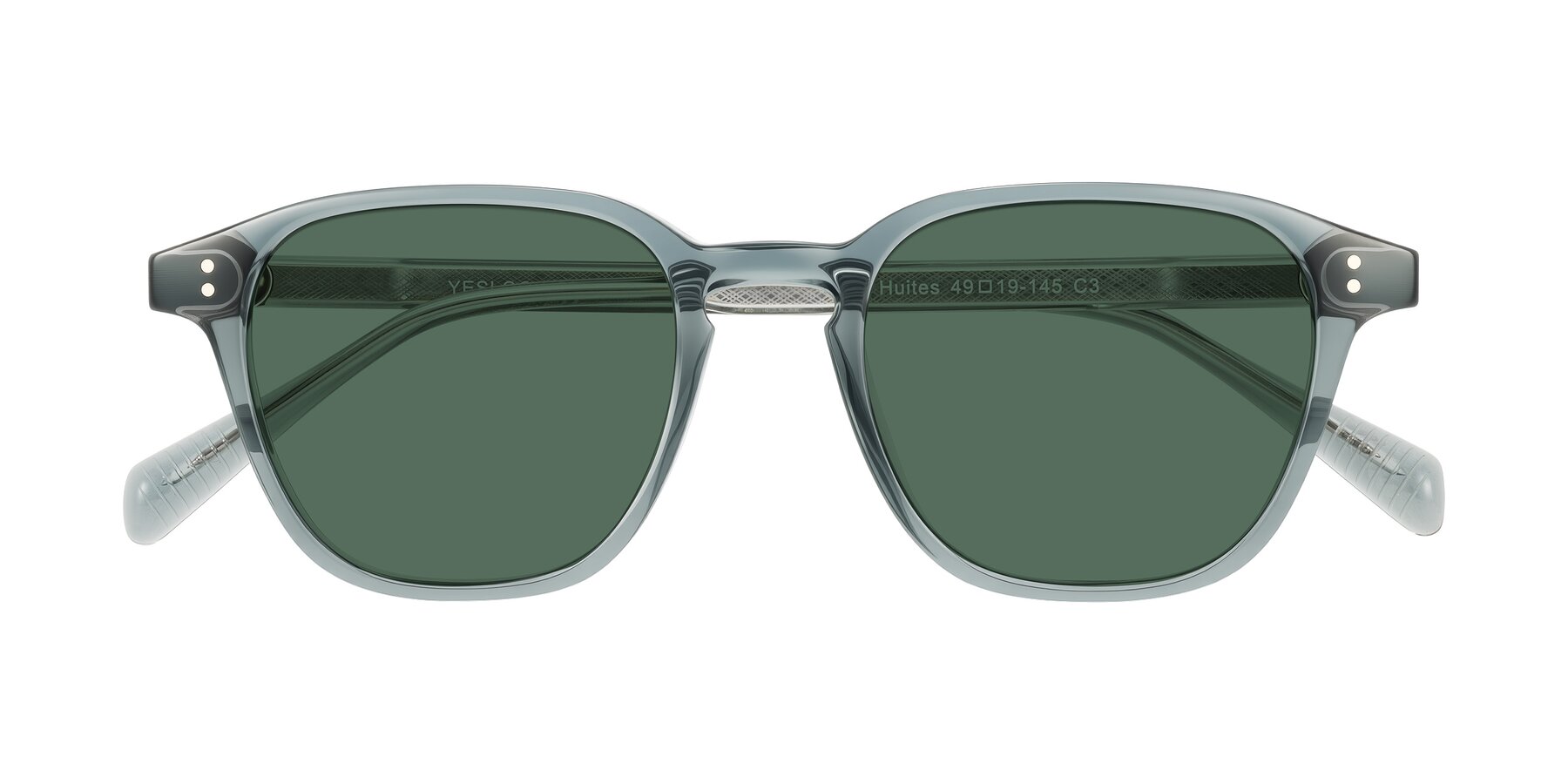 Folded Front of Huites in Grayish Blue with Green Polarized Lenses
