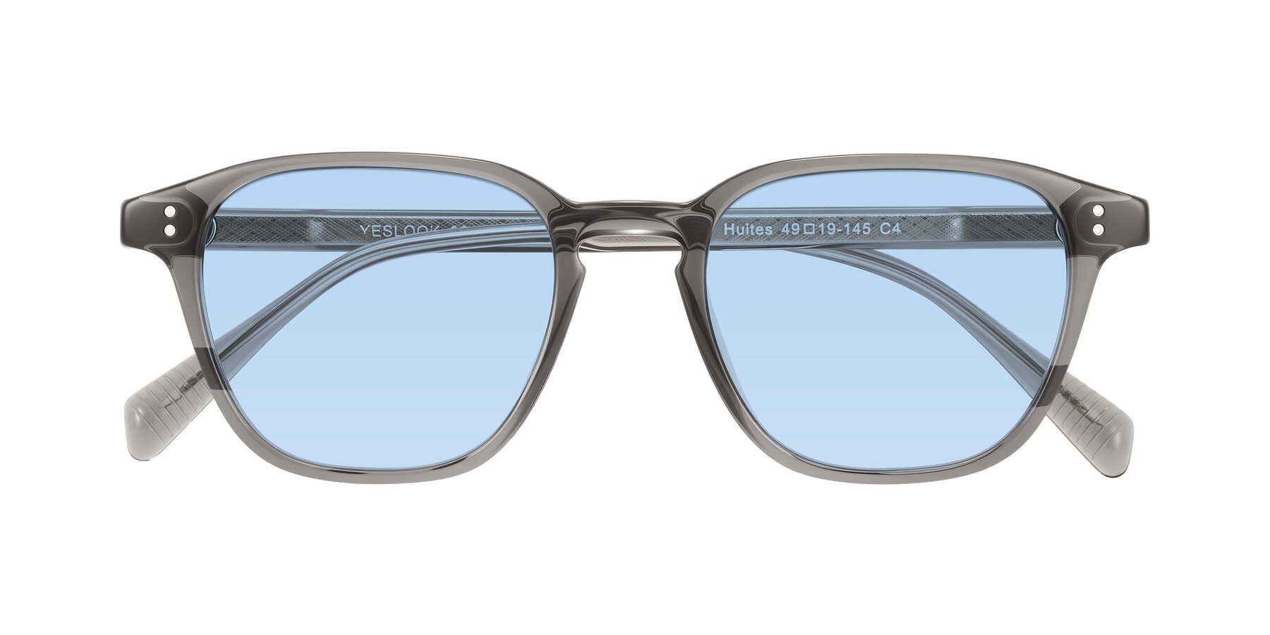 Folded Front of Huites in Gray with Light Blue Tinted Lenses
