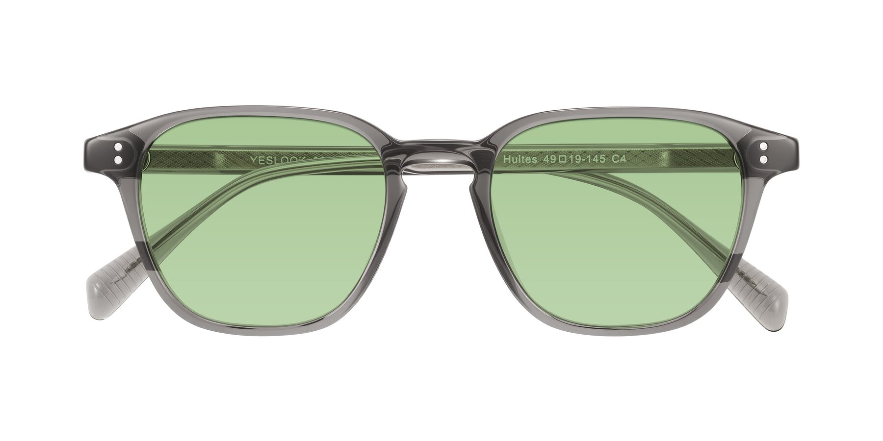 Folded Front of Huites in Gray with Medium Green Tinted Lenses