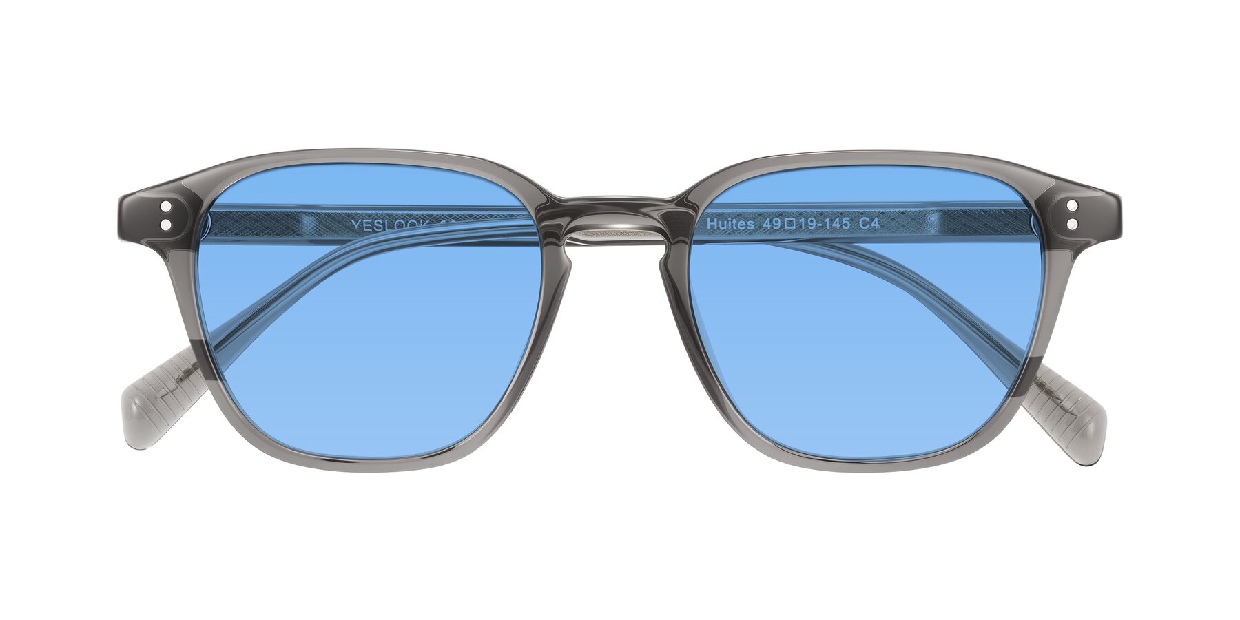 Folded Front of Huites in Gray with Medium Blue Tinted Lenses
