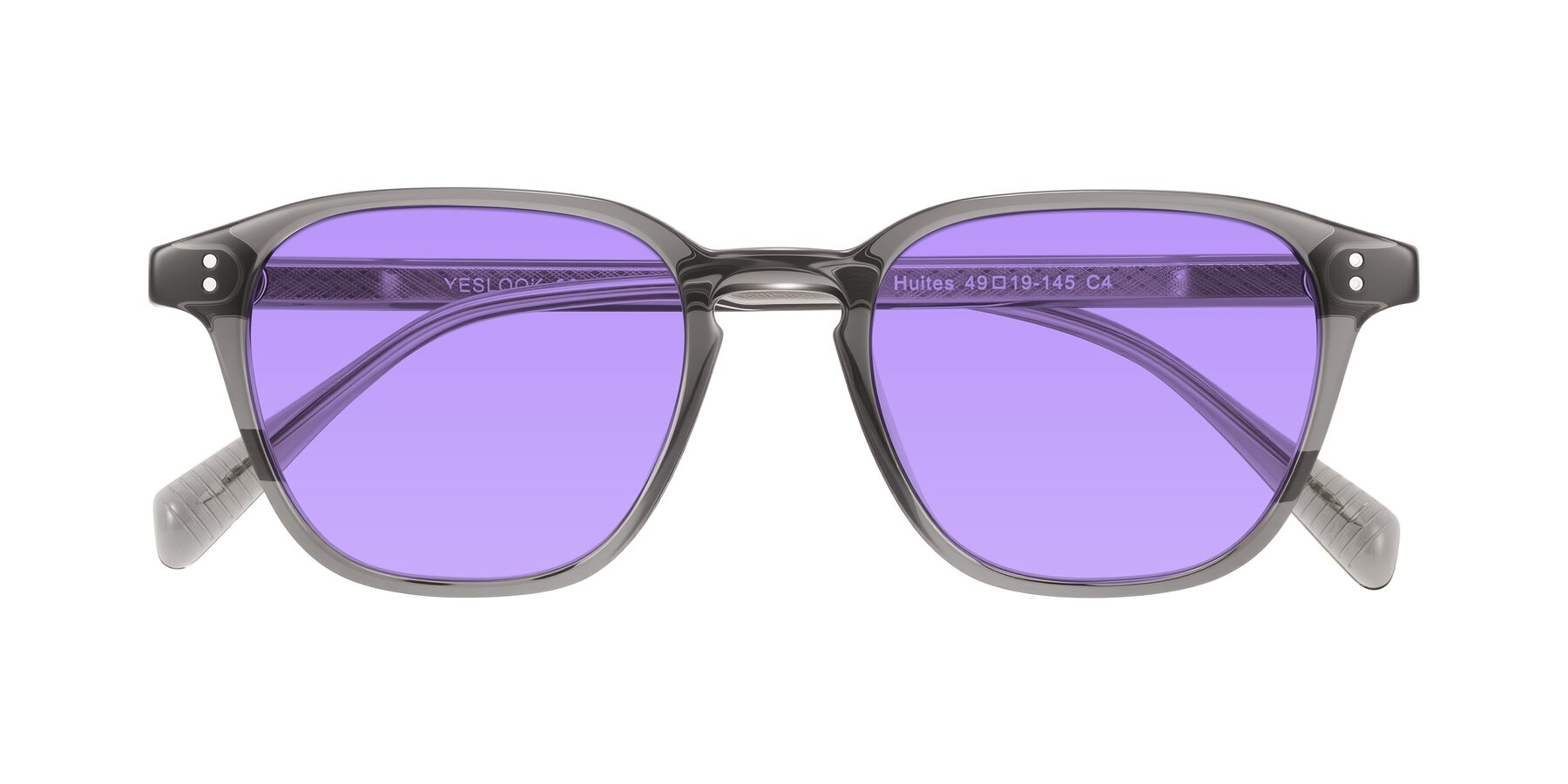 Folded Front of Huites in Gray with Medium Purple Tinted Lenses