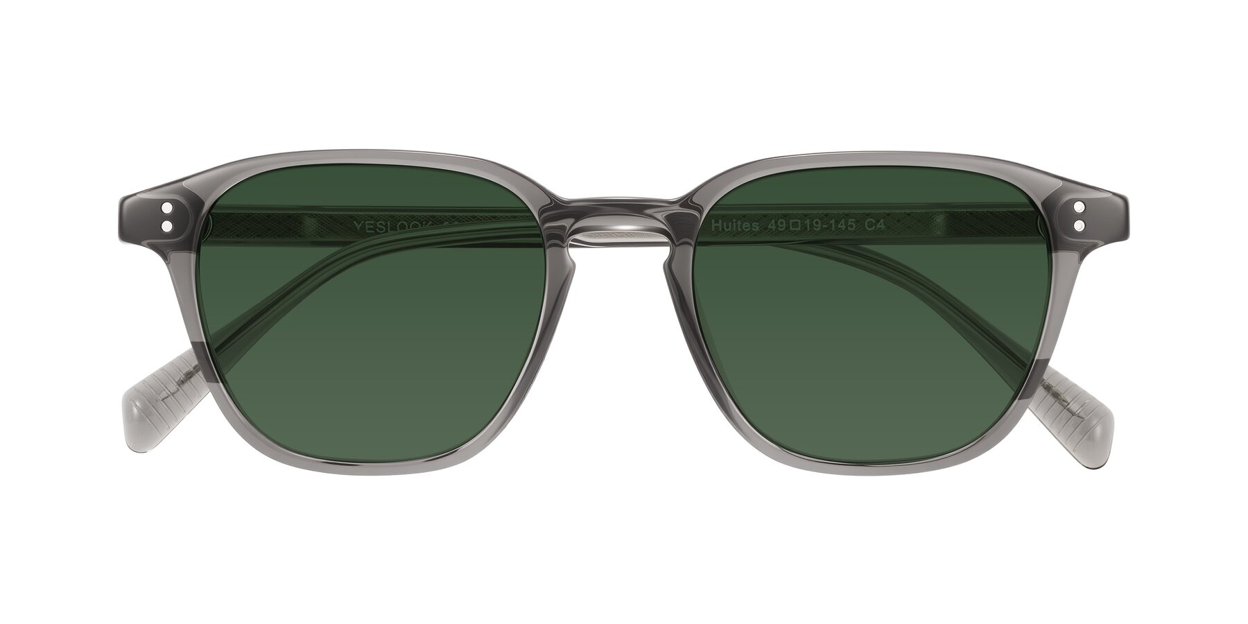 Folded Front of Huites in Gray with Green Tinted Lenses