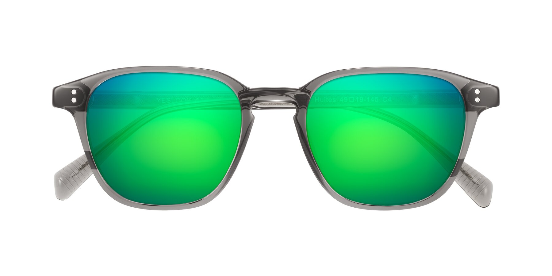 Folded Front of Huites in Gray with Green Mirrored Lenses