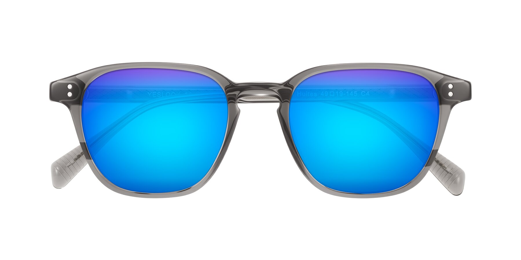 Folded Front of Huites in Gray with Blue Mirrored Lenses