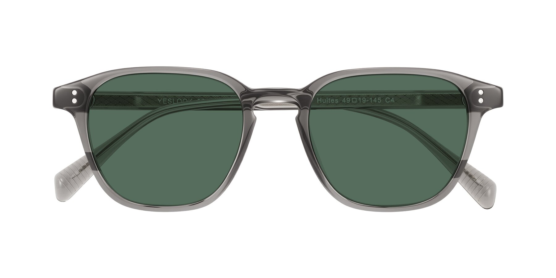 Folded Front of Huites in Gray with Green Polarized Lenses