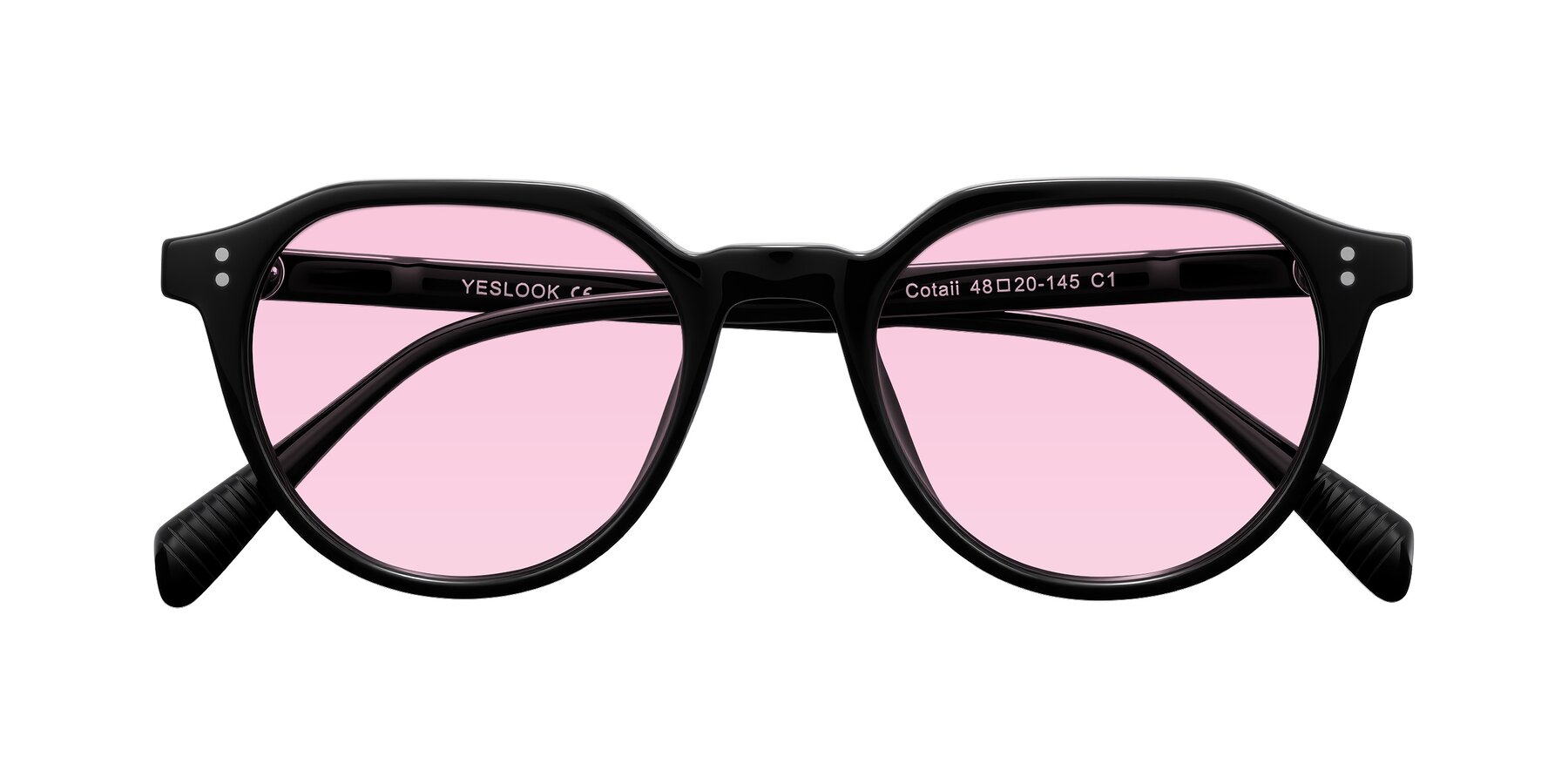 Folded Front of Cotaii in Black with Light Pink Tinted Lenses