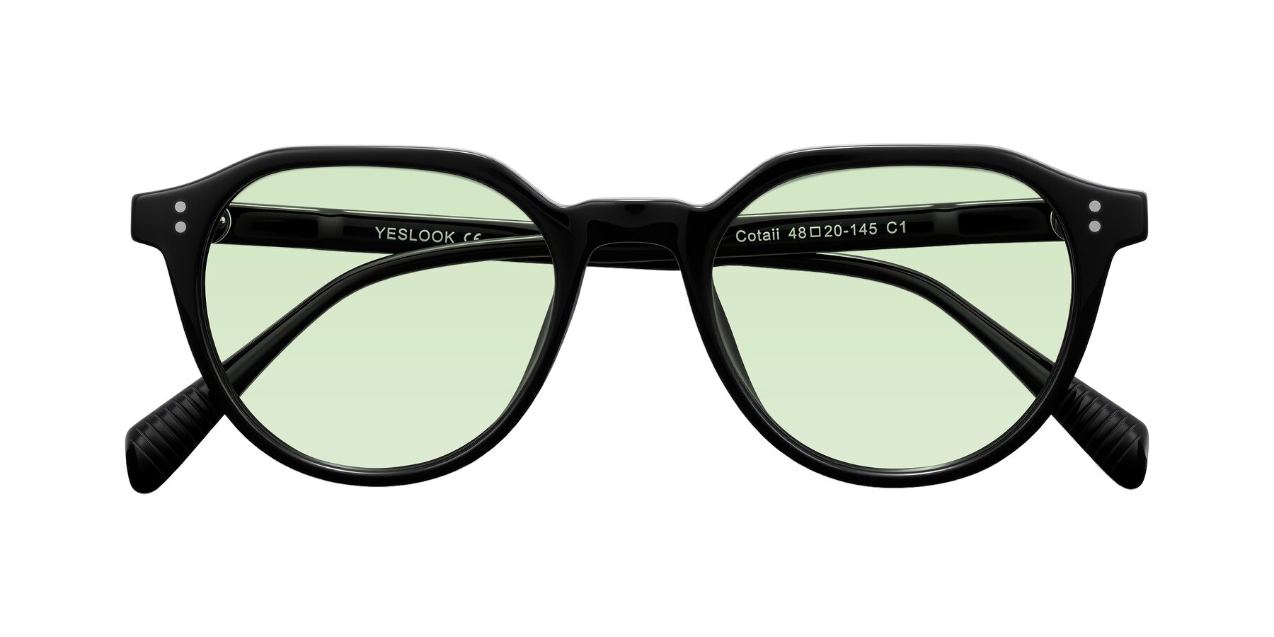 Folded Front of Cotaii in Black with Light Green Tinted Lenses