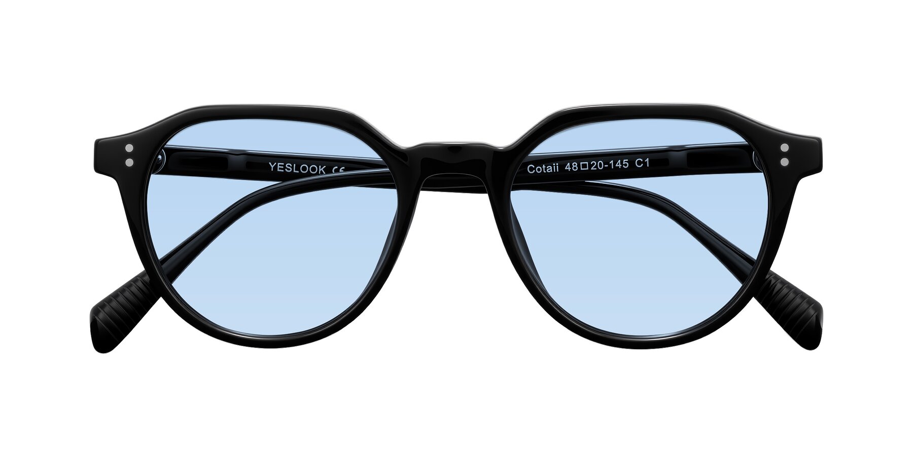 Folded Front of Cotaii in Black with Light Blue Tinted Lenses