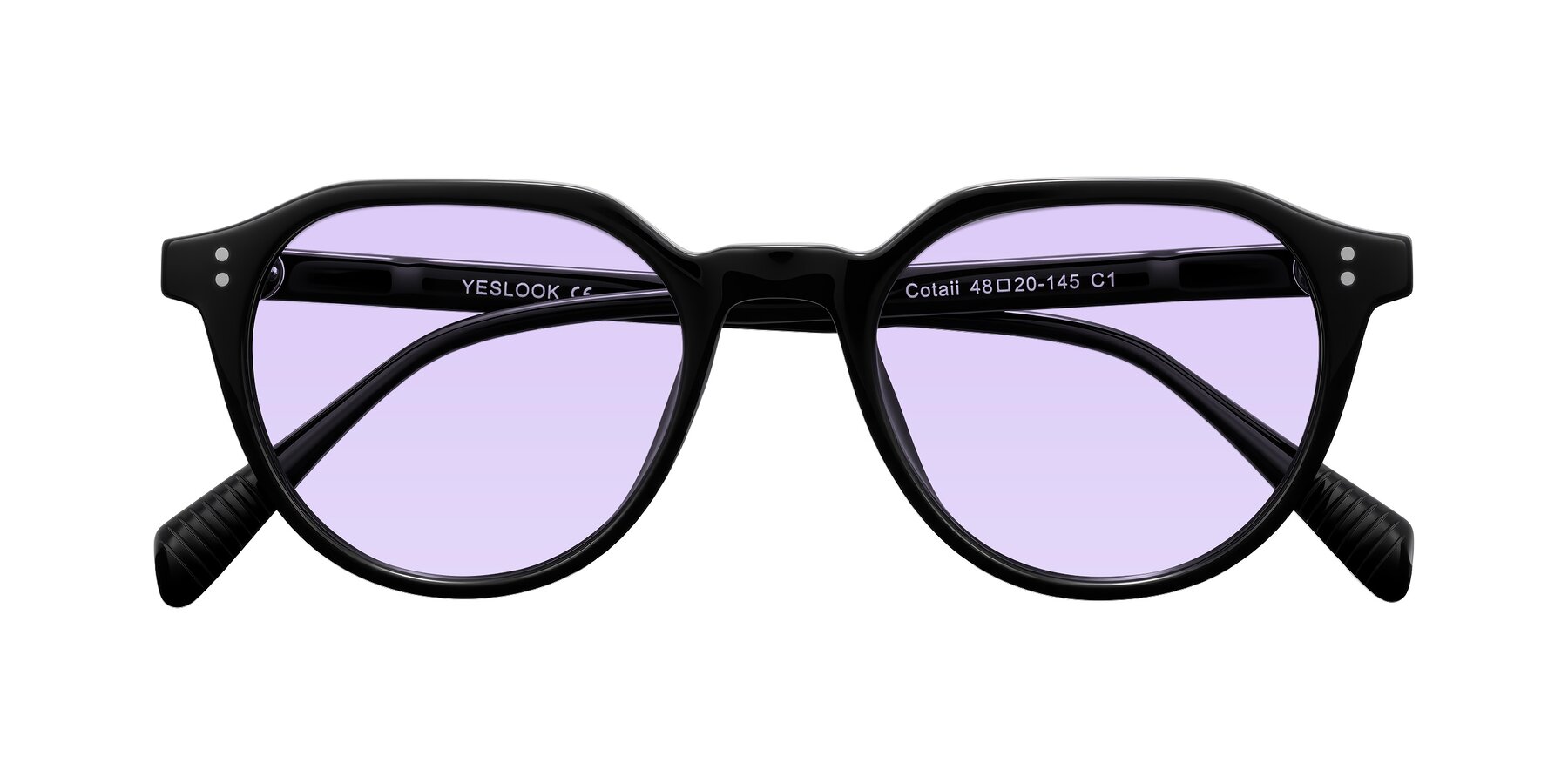 Folded Front of Cotaii in Black with Light Purple Tinted Lenses