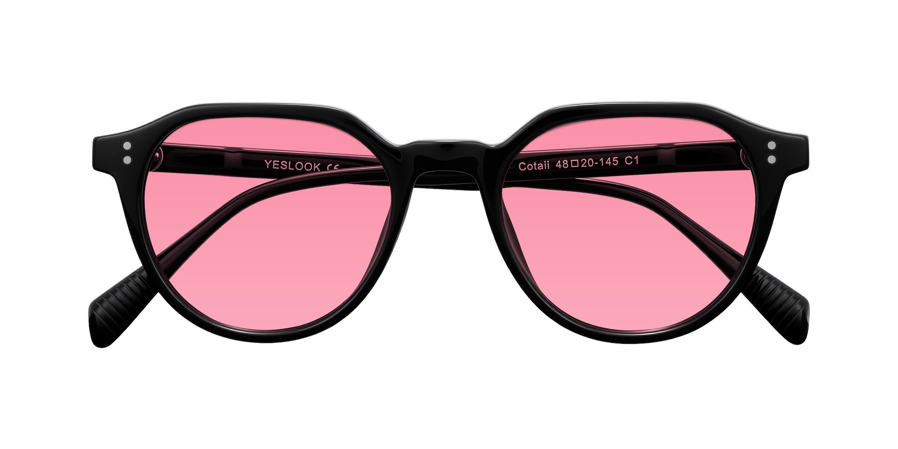 Folded Front of Cotaii in Black with Pink Tinted Lenses