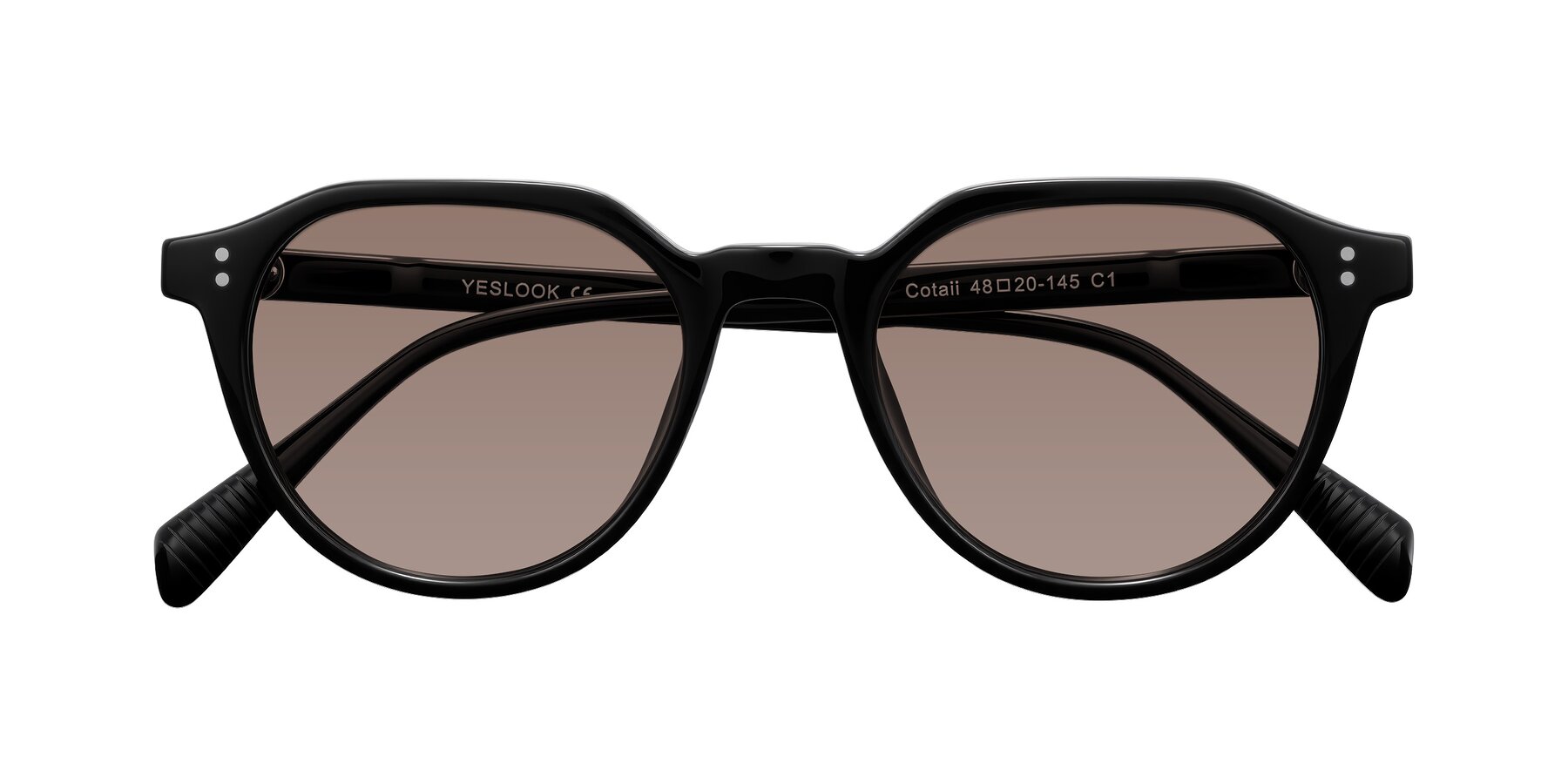 Folded Front of Cotaii in Black with Medium Brown Tinted Lenses