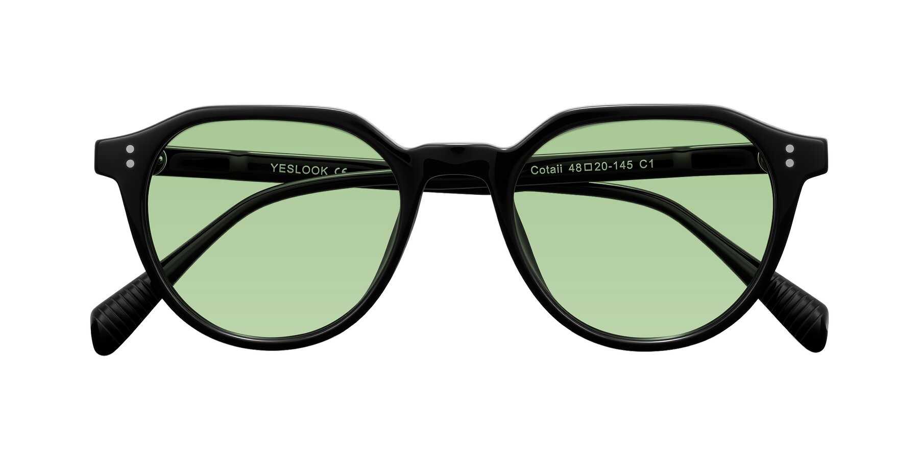 Folded Front of Cotaii in Black with Medium Green Tinted Lenses
