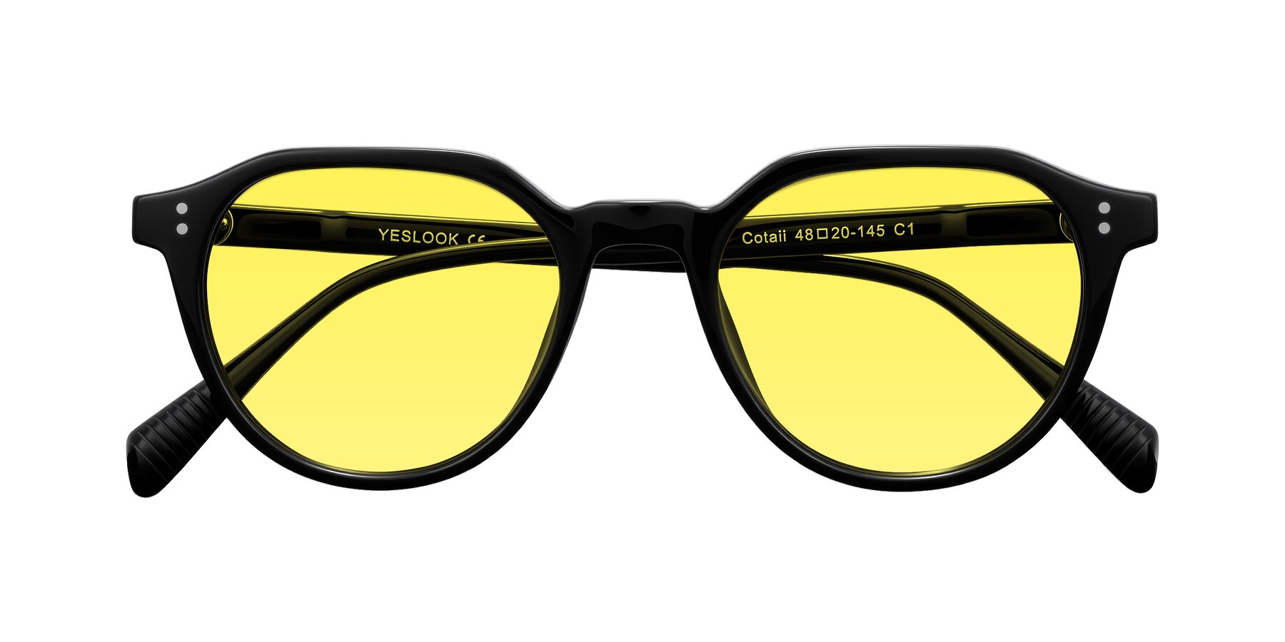 Folded Front of Cotaii in Black with Medium Yellow Tinted Lenses