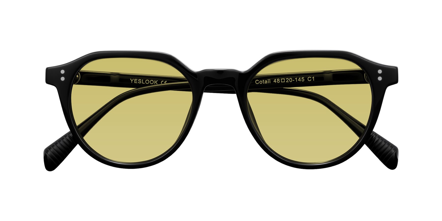 Folded Front of Cotaii in Black with Medium Champagne Tinted Lenses