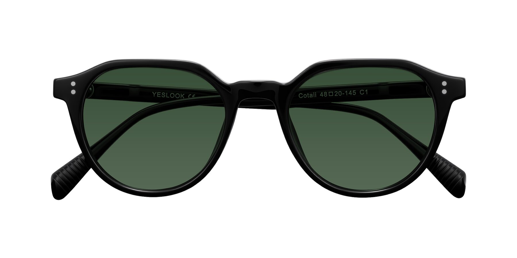 Folded Front of Cotaii in Black with Green Tinted Lenses