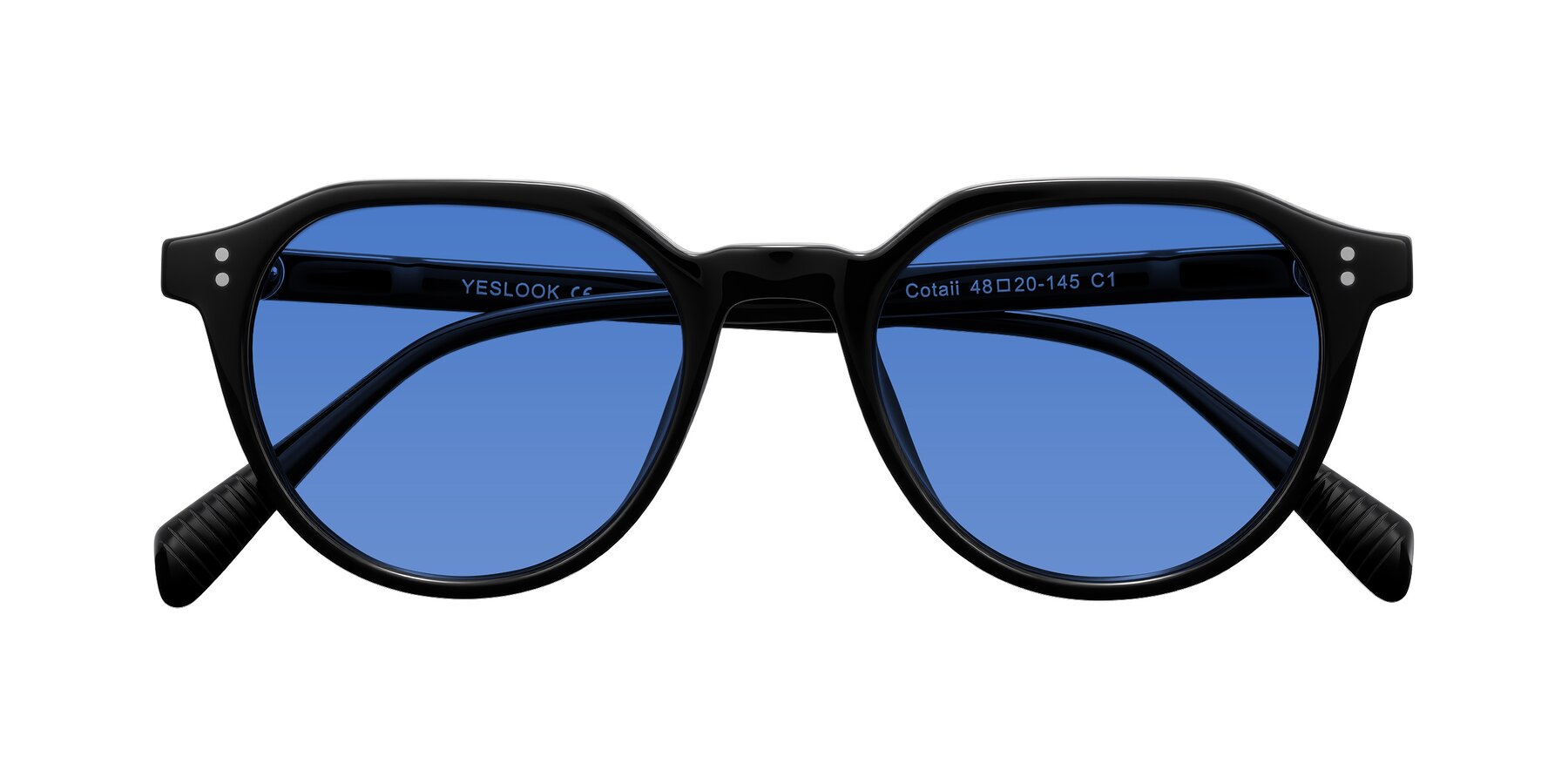 Folded Front of Cotaii in Black with Blue Tinted Lenses